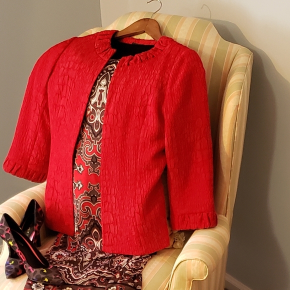 Tahari by Arthur Levine Jacquard Jacket One Button Trendy Color Holidays Events - Picture 5 of 13